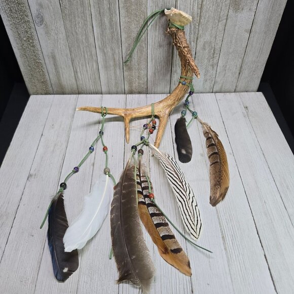 Handcrafted Natural Dreamcatcher Gemstone, Feather, and Deer Antler Unique Decor - Picture 4 of 8